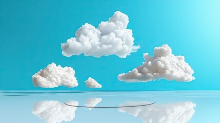 Wall Mural - surreal minimal design with fluffy white clouds moving across a smooth blue background.