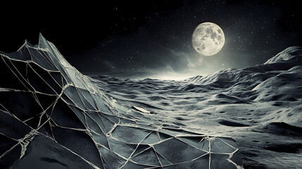 Wall Mural - jagged lines intersect and collide creating a web of fractured patterns across a lunar landscape acc
