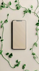 Poster - Modern Phone Surrounded by Vines: An aesthetic product shot with a sleek phone and vibrant greenery.
