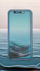Poster - A serene digital rendering of a mobile phone with a dreamy ocean reflection in the display.