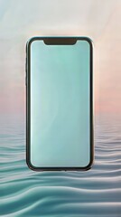 Poster - Smartphone floats above serene waves reflecting the sky, merging technology with natural beauty.