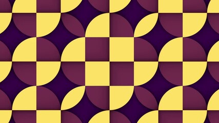 Aufkleber - Abstract pattern of yellow and purple semicircles arranged in a staggered pattern. The rhythmic transformation of the objects creates an optical illusion. Digital seamless loop animation. 3d rendering