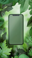 Poster - smartphone display with green screen and nature background showcasing mobile technology integration.