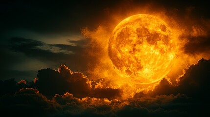 Wall Mural - a full moon in the sky with clouds in the background