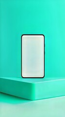 Poster - Sleek device on turquoise platform, blank screen for your app or presentation, modern design.