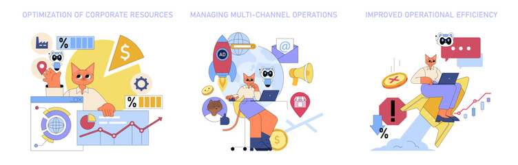 Poster - AI In Global Business Management. Flat Vector Illustration