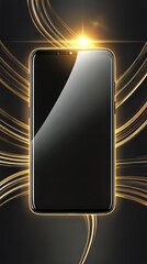 Poster - Sleek mobile device with a glossy display and dynamic light trails creating an aesthetic backdrop.