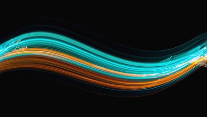 Poster - dynamic abstract light trails sweeping across a dark background creating vivid waves of color and mo