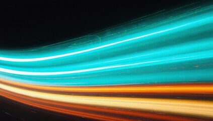 Poster - Vibrant, abstract light trails in motion capture dynamic colors and shapes against a dark background