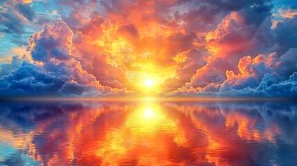 Wall Mural - a beautiful sunset over a body of water with clouds in the sky