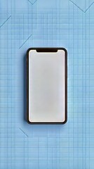 Poster - Modern cell phone on blue grid background. Minimalist tech aesthetic with clean, simple design.