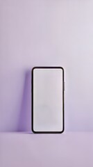 Poster - Sleek smartphone with blank white screen against a matching purple backdrop. Modern tech presentation.