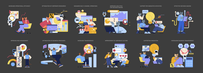 Poster - AI For Top Managers In Mid Sized Businesses. Flat Vector Illustration
