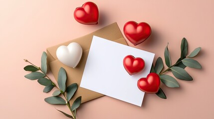Poster - Sweet and stylish Valentines card template with elegant hearts and a blush pink backdrop.