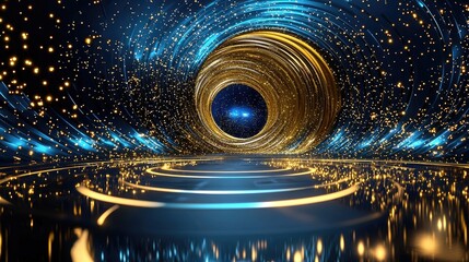 Poster - Swirling data particles illuminated by radiant blue light, representing digital innovation.