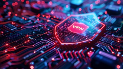Poster - Digital security shield symbolizes VPN technology securing online environments and protecting user privacy in cyberspace