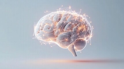 Poster - Digital illustration of a brain made of interconnected lines and nodes, symbolizing neural networks and intelligence.