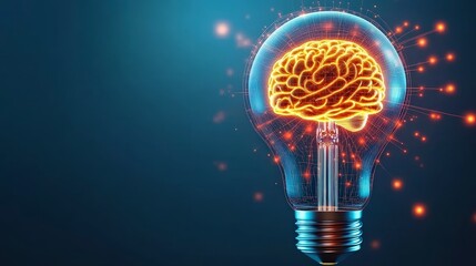 Poster - Light bulb with a brain design, symbolizing creativity and innovative thinking in a digital setting.