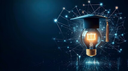 Poster - Light bulb with graduation cap symbolizes innovation and education in a creative design.