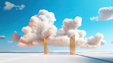Poster - 3D-rendered modern blue-themed background with dreamlike floating clouds in motion.