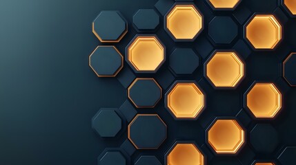 Aufkleber - Metallic gold and dark navy hexagonal pattern with dramatic lighting and depth effect creates modern technological background for presentations and designs.