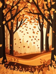 Poster - Layered paper cut autumn forest with golden leaves and warm tones reflecting a cozy seasonal atmosphere Generative AI