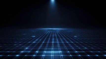 Poster - empty futuristic scene with neon glowing geometric shapes. dark night studio space with spotlight, g