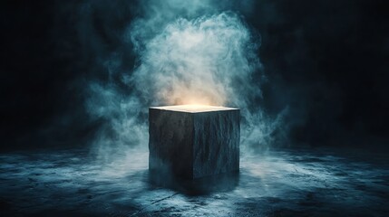 Poster - Dark cube product display atmospheric smoke