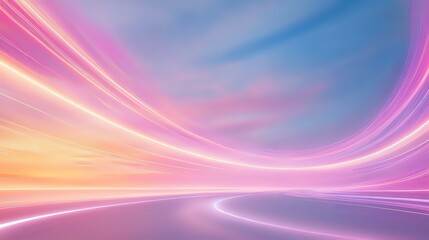 Poster - abstract futuristic tunnel with glowing neon pink and blue light trails creating dynamic motion effe