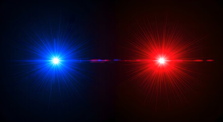 Poster - Abstract blue and red light burst background creates a dramatic scene, ideal backdrop for emergency services themes and technology presentation or party design.