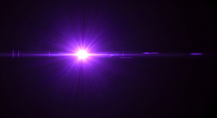 Poster - Abstract purple light burst for sci-fi visual effects. Lens flare with radial beams for data visualization and technology background for web banner, presentation card.