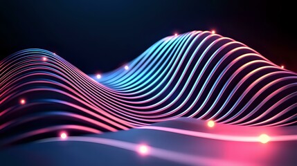 Aufkleber - Glowing wavy lines in neon blue and pink colors create dynamic motion effect against dark background, abstract technology concept for modern design projects.