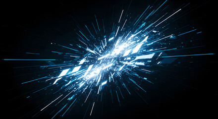 Poster - Abstract technology background with glowing explosion effect. High tech digital design with burst of light, geometric shapes for modern presentation or banner.