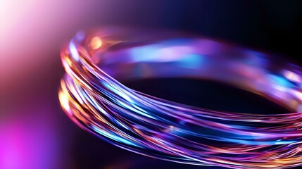Poster - glowing fiber optic cables with vibrant pink and blue light trails against dark background create dy