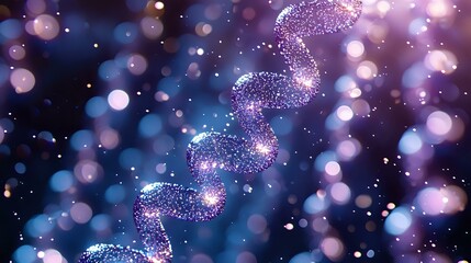 Poster - glowing dna helix structure with sparkles and bokeh effects on dark blue background, genetic science