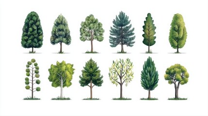 Variety of trees illustrations for nature enthusiasts
