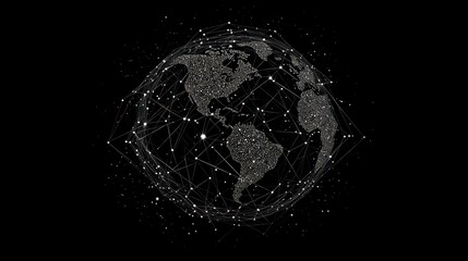 Poster - Global tech icon shows interconnected world. Globe represents global business connected by modern network lines, digital tech. Global communication represented. Digital transformation. Futuristic