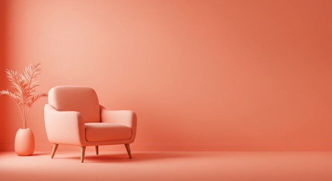 A rendered scene with an armchair and decorative plant
