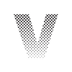Aufkleber - uppercase letter V in halftone dot pattern, modern black and white typography design with fading effect, concept of graphic design, branding, typography art, digital print
