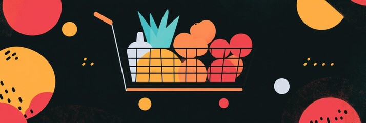 Poster - Stylish abstract grocery shopping concept featuring geometric shapes and bold colors in a modern design Generative AI