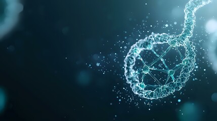Poster - glowing blue molecular structure in plexus style with particles and connecting lines on dark backgro