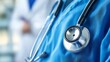© Mohsin - Highly detailed close up of stethoscope draped over doctors shoulder with a blurred medical background The lighting highlights the texture and professional aesthetic 32K full ultra HD high resolution