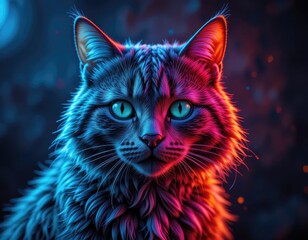  Cat Portrait with Glowing Neon Lights - Fantasy Style Animal Image
