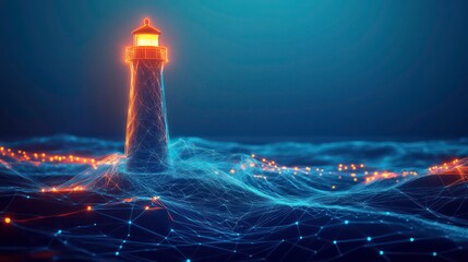 Poster - abstract digital lighthouse on a stormy sea. possible use stock photo for inspiration, digital art, 