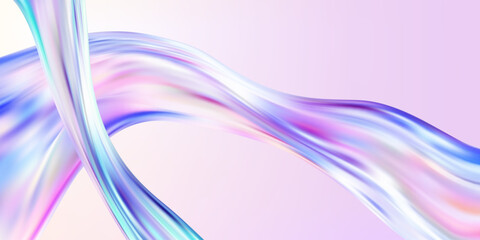 Poster - Abstract  holographic wave.Flow iridescent fluid.Dynamic spectrum ribbon.
