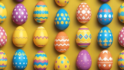 Wall Mural - easter egg seamless pattern on yellow background