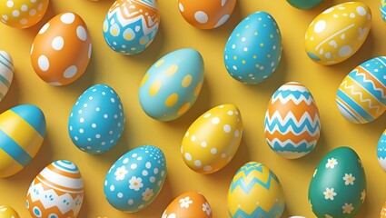 Wall Mural - easter egg seamless pattern on yellow background
