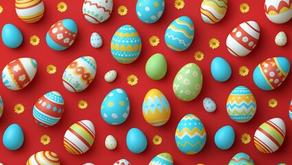 Wall Mural - easter egg seamless pattern on red background