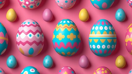 Wall Mural - easter egg seamless pattern on pink background