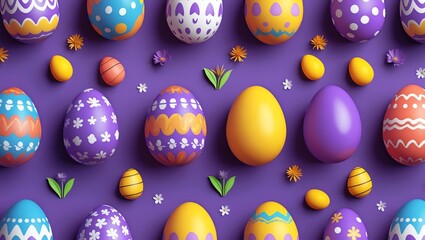 Wall Mural - easter egg seamless pattern on purple background